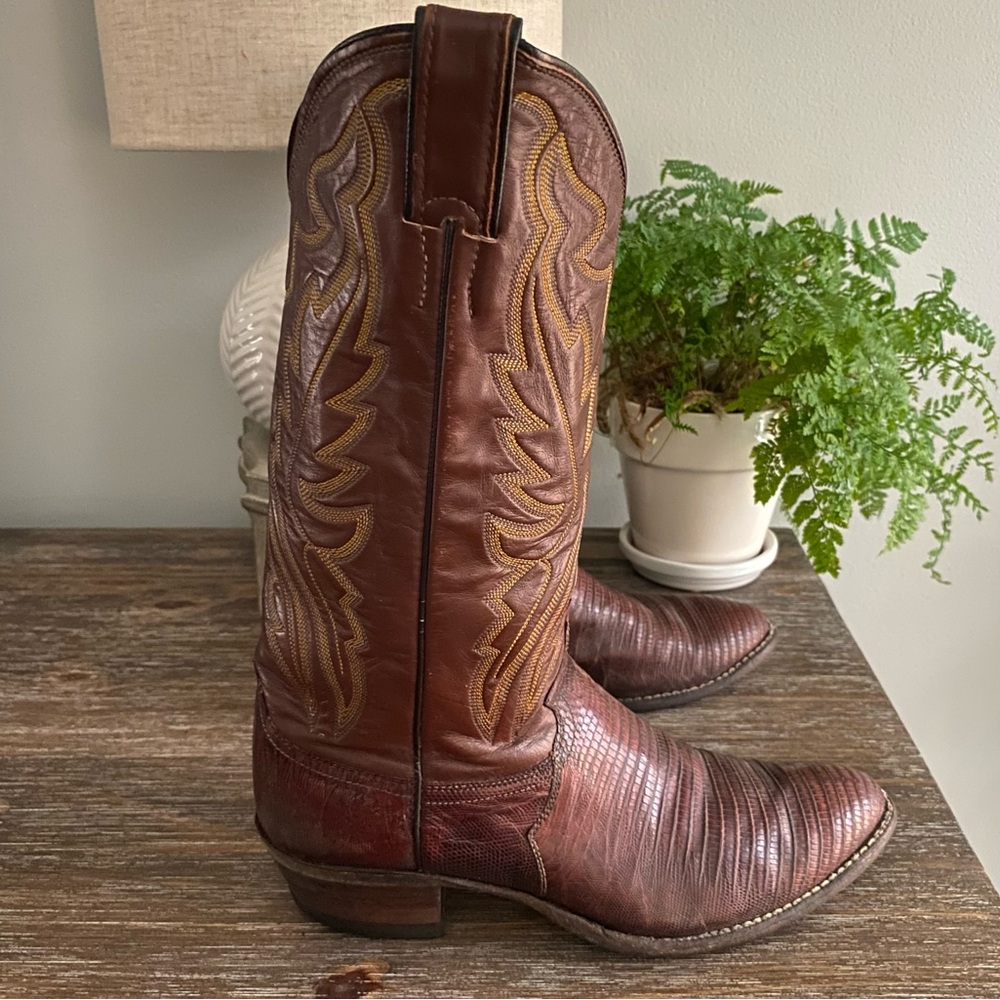 Vtg Justin Lizard Western Cowboy Boots Mens 9 D Brown - Picture 3 of 12